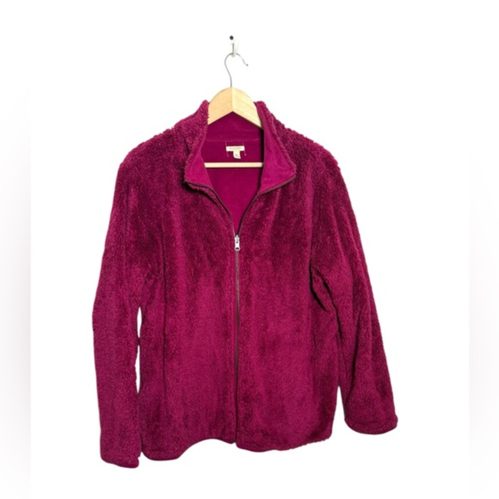 Purple pink‎ furry fleece zip up jacket XL